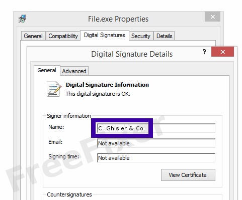 Screenshot of the C. Ghisler & Co. certificate